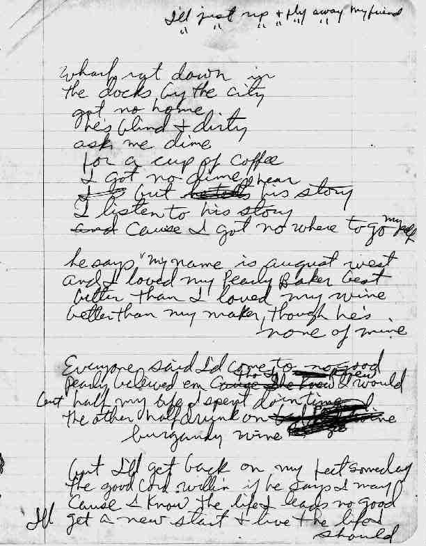 handwritten lyric drafts